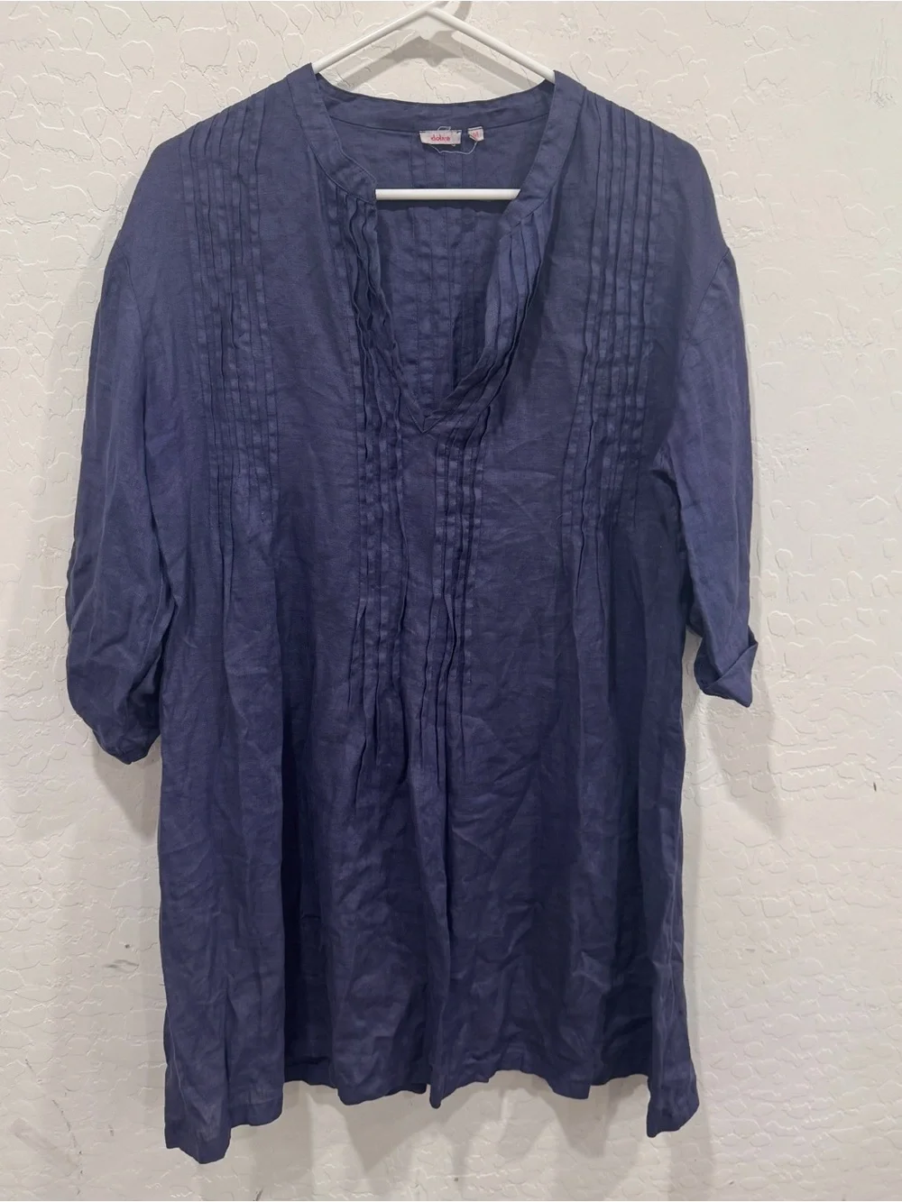 Dolma Linen Tunic Top Womens Medium Navy Blue Pintuck Coastal Preppy Lagenlook